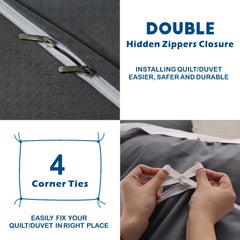 3 Piece Hotel Soft Microfiber Quilt Cover Set-2000TC Duvet/Donna Cover Set & Pillowcases -1 Quilt Cover Zipper Closure & 1 x Pillowcases-Breathable Bedding - Wrinkle, Fade, Stain Resistant(Dark gray,Super King)