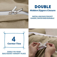 3 Piece Hotel Soft Microfiber Quilt Cover Set-2000TC Duvet/Donna Cover Set & Pillowcases -1 Quilt Cover Zipper Closure & 1 x Pillowcases-Breathable Bedding - Wrinkle, Fade, Stain Resistant(Camel Beige,Super King)