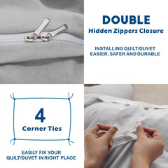 3 Piece Hotel Soft Microfiber Quilt Cover Set-2000TC Duvet/Donna Cover Set & Pillowcases -1 Quilt Cover Zipper Closure & 1 x Pillowcases-Breathable Bedding - Wrinkle, Fade, Stain Resistant(Silver-gray,Super King)