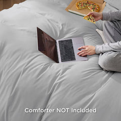 3 Piece Hotel Soft Microfiber Quilt Cover Set-2000TC Duvet/Donna Cover Set & Pillowcases -1 Quilt Cover Zipper Closure & 1 x Pillowcases-Breathable Bedding - Wrinkle, Fade, Stain Resistant(Silver-gray,Super King)