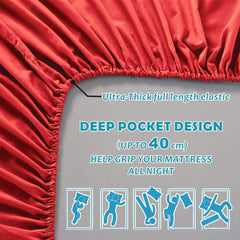 4 Piece Bed Sheet Set- Bedding Sheets & Pillowcases -Breathable Bedding - Wrinkle, Fade, Stain Resistant-Deep Pocket Flat Fitted Bed Sheet Set(Red,Super King)