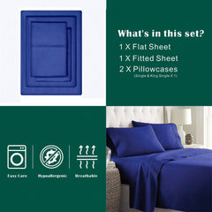 4 Piece Bed Sheet Set- Bedding Sheets & Pillowcases -Breathable Bedding - Wrinkle, Fade, Stain Resistant-Deep Pocket Flat Fitted Bed Sheet Set(Royal blue,Super King)