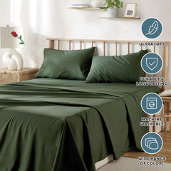4 Piece Bed Sheet Set- Bedding Sheets & Pillowcases -Breathable Bedding - Wrinkle, Fade, Stain Resistant-Deep Pocket Flat Fitted Bed Sheet Set(Olive green,Super King)