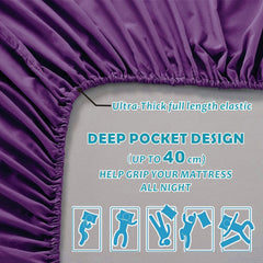 4 Piece Bed Sheet Set- Bedding Sheets & Pillowcases -Breathable Bedding - Wrinkle, Fade, Stain Resistant-Deep Pocket Flat Fitted Bed Sheet Set(Purple,Super King)
