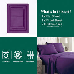 4 Piece Bed Sheet Set- Bedding Sheets & Pillowcases -Breathable Bedding - Wrinkle, Fade, Stain Resistant-Deep Pocket Flat Fitted Bed Sheet Set(Purple,Super King)