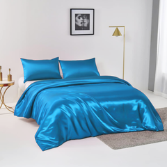 Satin Quilt cover Set Hotel 3 Pieces Quilt cover with Pillowcase, Art Silk Bedding Set-Luxury Soft Silky pillowcase for Hair and Skin, Similar to Silk Duvet/Donna Cover Set- 3 Pieces(King,Ocean)