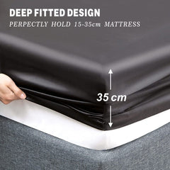 Art Silk Satin Sheet Set Hotel 4 Pieces Fitted/Flat Sheet Bedding Set-Luxury Soft Silky Sheets for Hair and Skin, Similar to Silk Bed Sheets Set 4 Pieces(King,Black)