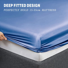 Art Silk Satin Sheet Set Hotel 4 Pieces Fitted/Flat Sheet Bedding Set-Luxury Soft Silky Sheets for Hair and Skin, Similar to Silk Bed Sheets Set 4 Pieces(King,Ocean)