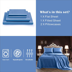 Art Silk Satin Sheet Set Hotel 4 Pieces Fitted/Flat Sheet Bedding Set-Luxury Soft Silky Sheets for Hair and Skin, Similar to Silk Bed Sheets Set 4 Pieces(King,Ocean)