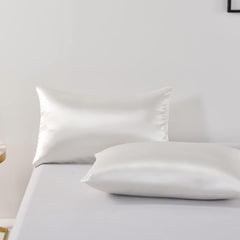 Satin Quilt cover Set Hotel 3 Pieces Quilt cover with Pillowcase, Art Silk Bedding Set-Luxury Soft Silky pillowcase for Hair and Skin, Similar to Silk Duvet/Donna Cover Set- 3 Pieces(Queen,White)