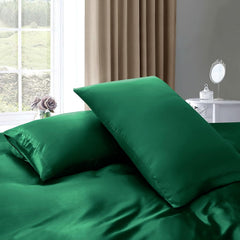 Satin Quilt cover Set Hotel 3 Pieces Quilt cover with Pillowcase, Art Silk Bedding Set-Luxury Soft Silky pillowcase for Hair and Skin, Similar to Silk Duvet/Donna Cover Set- 3 Pieces(Queen,Green)