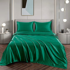 Art Silk Satin Sheet Set Hotel 4 Pieces Fitted/Flat Sheet Bedding Set-Luxury Soft Silky Sheets for Hair and Skin, Similar to Silk Bed Sheets Set 4 Pieces(Queen,Green)