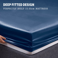 Art Silk Satin Sheet Set Hotel 4 Pieces Fitted/Flat Sheet Bedding Set-Luxury Soft Silky Sheets for Hair and Skin, Similar to Silk Bed Sheets Set 4 Pieces(Queen,Navy)