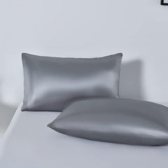 Satin Quilt cover Set Hotel 3 Pieces Quilt cover with Pillowcase, Art Silk Bedding Set-Luxury Soft Silky pillowcase for Hair and Skin, Similar to Silk Duvet/Donna Cover Set- 3 Pieces(Super King,Grey)
