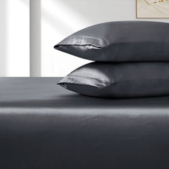 Satin Fitted Sheet Set Hotel 3 Pieces Fitted Sheet with Pillowcase, Art Silk Bedding Set-Luxury Soft Silky Sheets for Hair and Skin, Similar to Silk Fitted Sheets Set 3 Pieces(Super King,Grey)