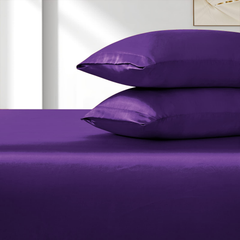 Satin Fitted Sheet Set Hotel 3 Pieces Fitted Sheet with Pillowcase, Art Silk Bedding Set-Luxury Soft Silky Sheets for Hair and Skin, Similar to Silk Fitted Sheets Set 3 Pieces(Super King,Purple)