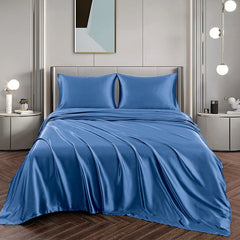 Art Silk Satin Sheet Set Hotel 4 Pieces Fitted/Flat Sheet Bedding Set-Luxury Soft Silky Sheets for Hair and Skin, Similar to Silk Bed Sheets Set 4 Pieces(Super King,Ocean)
