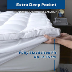 1000GSM Mattress Topper Viscose Derived from Bamboo, Thick Pillowtop Fitted Mattress Cover with 45cm Deep Skirt - Machine Washable Hypoallergenic(King Single,Black)