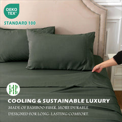 4 Piece Hotel Bamboo Cooling Sheet Set -Ultra Soft 2000TC Breathable Bed Sheets Set with 37 Centimetre Deep Pocket-Cooling Sheets for Hot Sleepers(Olive green,Double)