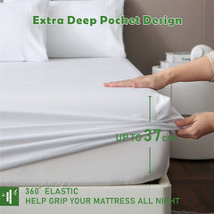 3 Piece Hotel Bamboo Cooling Fitted Sheet Set & Pillowcase -Ultra Soft 2000TC Breathable Fitted Bed Sheets Set with 37 Centimetre Deep Pocket-Cooling Sheets for Hot Sleepers(White,King)