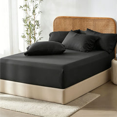 3 Piece Hotel Bamboo Cooling Fitted Sheet Set & Pillowcase -Ultra Soft 2000TC Breathable Fitted Bed Sheets Set with 37 Centimetre Deep Pocket-Cooling Sheets for Hot Sleepers(Black,King)
