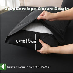 3 Piece Hotel Bamboo Cooling Fitted Sheet Set & Pillowcase -Ultra Soft 2000TC Breathable Fitted Bed Sheets Set with 37 Centimetre Deep Pocket-Cooling Sheets for Hot Sleepers(Black,King)