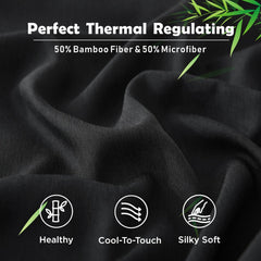 3 Piece Hotel Bamboo Cooling Fitted Sheet Set & Pillowcase -Ultra Soft 2000TC Breathable Fitted Bed Sheets Set with 37 Centimetre Deep Pocket-Cooling Sheets for Hot Sleepers(Black,King)