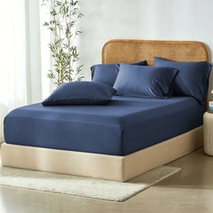 3 Piece Hotel Bamboo Cooling Fitted Sheet Set & Pillowcase -Ultra Soft 2000TC Breathable Fitted Bed Sheets Set with 37 Centimetre Deep Pocket-Cooling Sheets for Hot Sleepers(Navy,King)
