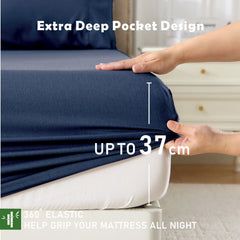 3 Piece Hotel Bamboo Cooling Fitted Sheet Set & Pillowcase -Ultra Soft 2000TC Breathable Fitted Bed Sheets Set with 37 Centimetre Deep Pocket-Cooling Sheets for Hot Sleepers(Navy,King)