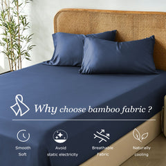 3 Piece Hotel Bamboo Cooling Fitted Sheet Set & Pillowcase -Ultra Soft 2000TC Breathable Fitted Bed Sheets Set with 37 Centimetre Deep Pocket-Cooling Sheets for Hot Sleepers(Navy,King)