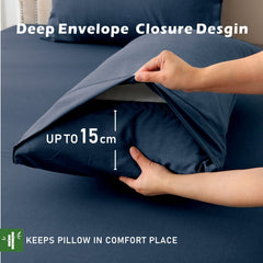 3 Piece Hotel Bamboo Cooling Fitted Sheet Set & Pillowcase -Ultra Soft 2000TC Breathable Fitted Bed Sheets Set with 37 Centimetre Deep Pocket-Cooling Sheets for Hot Sleepers(Navy,King)