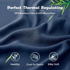 3 Piece Hotel Bamboo Cooling Fitted Sheet Set & Pillowcase -Ultra Soft 2000TC Breathable Fitted Bed Sheets Set with 37 Centimetre Deep Pocket-Cooling Sheets for Hot Sleepers(Navy,King)