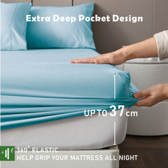 3 Piece Hotel Bamboo Cooling Fitted Sheet Set & Pillowcase -Ultra Soft 2000TC Breathable Fitted Bed Sheets Set with 37 Centimetre Deep Pocket-Cooling Sheets for Hot Sleepers(Sky Blue,King)