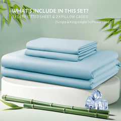 3 Piece Hotel Bamboo Cooling Fitted Sheet Set & Pillowcase -Ultra Soft 2000TC Breathable Fitted Bed Sheets Set with 37 Centimetre Deep Pocket-Cooling Sheets for Hot Sleepers(Sky Blue,King)