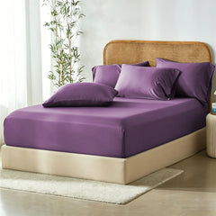 3 Piece Hotel Bamboo Cooling Fitted Sheet Set & Pillowcase -Ultra Soft 2000TC Breathable Fitted Bed Sheets Set with 37 Centimetre Deep Pocket-Cooling Sheets for Hot Sleepers(Purple,King)