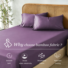 3 Piece Hotel Bamboo Cooling Fitted Sheet Set & Pillowcase -Ultra Soft 2000TC Breathable Fitted Bed Sheets Set with 37 Centimetre Deep Pocket-Cooling Sheets for Hot Sleepers(Purple,King)