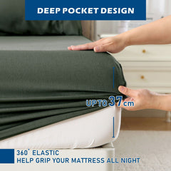 4 Piece Hotel Bamboo Cooling Sheet Set -Ultra Soft 2000TC Breathable Bed Sheets Set with 37 Centimetre Deep Pocket-Cooling Sheets for Hot Sleepers(Olive green,King)