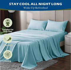 4 Piece Hotel Bamboo Cooling Sheet Set -Ultra Soft 2000TC Breathable Bed Sheets Set with 37 Centimetre Deep Pocket-Cooling Sheets for Hot Sleepers(Sky Blue,King)