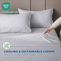 4 Piece Hotel Bamboo Cooling Sheet Set -Ultra Soft 2000TC Breathable Bed Sheets Set with 37 Centimetre Deep Pocket-Cooling Sheets for Hot Sleepers(Silver-gray,King)