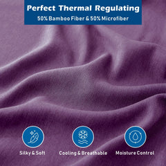 4 Piece Hotel Bamboo Cooling Sheet Set -Ultra Soft 2000TC Breathable Bed Sheets Set with 37 Centimetre Deep Pocket-Cooling Sheets for Hot Sleepers(Purple,King)