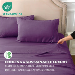 4 Piece Hotel Bamboo Cooling Sheet Set -Ultra Soft 2000TC Breathable Bed Sheets Set with 37 Centimetre Deep Pocket-Cooling Sheets for Hot Sleepers(Purple,King)