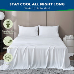 3 Piece Hotel Bamboo Cooling Sheet Set -Ultra Soft 2000TC Breathable Bed Sheets Set with 37 Centimetre Deep Pocket-Cooling Sheets for Hot Sleepers(White,King Single)