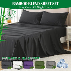 3 Piece Hotel Bamboo Cooling Sheet Set -Ultra Soft 2000TC Breathable Bed Sheets Set with 37 Centimetre Deep Pocket-Cooling Sheets for Hot Sleepers(Black,King Single)