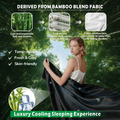 3 Piece Hotel Bamboo Cooling Sheet Set -Ultra Soft 2000TC Breathable Bed Sheets Set with 37 Centimetre Deep Pocket-Cooling Sheets for Hot Sleepers(Black,King Single)