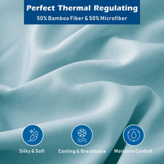 3 Piece Hotel Bamboo Cooling Sheet Set -Ultra Soft 2000TC Breathable Bed Sheets Set with 37 Centimetre Deep Pocket-Cooling Sheets for Hot Sleepers(Sky Blue,King Single)