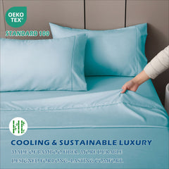 3 Piece Hotel Bamboo Cooling Sheet Set -Ultra Soft 2000TC Breathable Bed Sheets Set with 37 Centimetre Deep Pocket-Cooling Sheets for Hot Sleepers(Sky Blue,King Single)