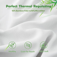 3 Piece Hotel Bamboo Cooling Fitted Sheet Set & Pillowcase -Ultra Soft 2000TC Breathable Fitted Bed Sheets Set with 37 Centimetre Deep Pocket-Cooling Sheets for Hot Sleepers(White,Queen)