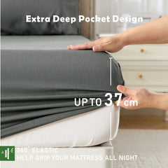 3 Piece Hotel Bamboo Cooling Fitted Sheet Set & Pillowcase -Ultra Soft 2000TC Breathable Fitted Bed Sheets Set with 37 Centimetre Deep Pocket-Cooling Sheets for Hot Sleepers(Grey,Queen)