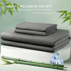 3 Piece Hotel Bamboo Cooling Fitted Sheet Set & Pillowcase -Ultra Soft 2000TC Breathable Fitted Bed Sheets Set with 37 Centimetre Deep Pocket-Cooling Sheets for Hot Sleepers(Grey,Queen)
