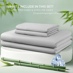3 Piece Hotel Bamboo Cooling Fitted Sheet Set & Pillowcase -Ultra Soft 2000TC Breathable Fitted Bed Sheets Set with 37 Centimetre Deep Pocket-Cooling Sheets for Hot Sleepers(Silver-gray,Queen)